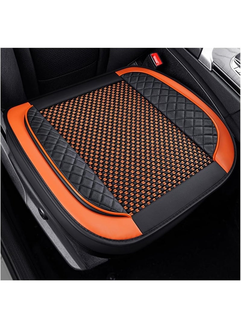 Arabest Car Seat Bottom Cover Pad, 24.4"21.7" Leather Vehicle Seat Protector Mat with Pocket, Auto Front Seat Button Cushion Pad, Universal Interior Decor Car Accessories (Knitting, Black+Orange) - Image 1